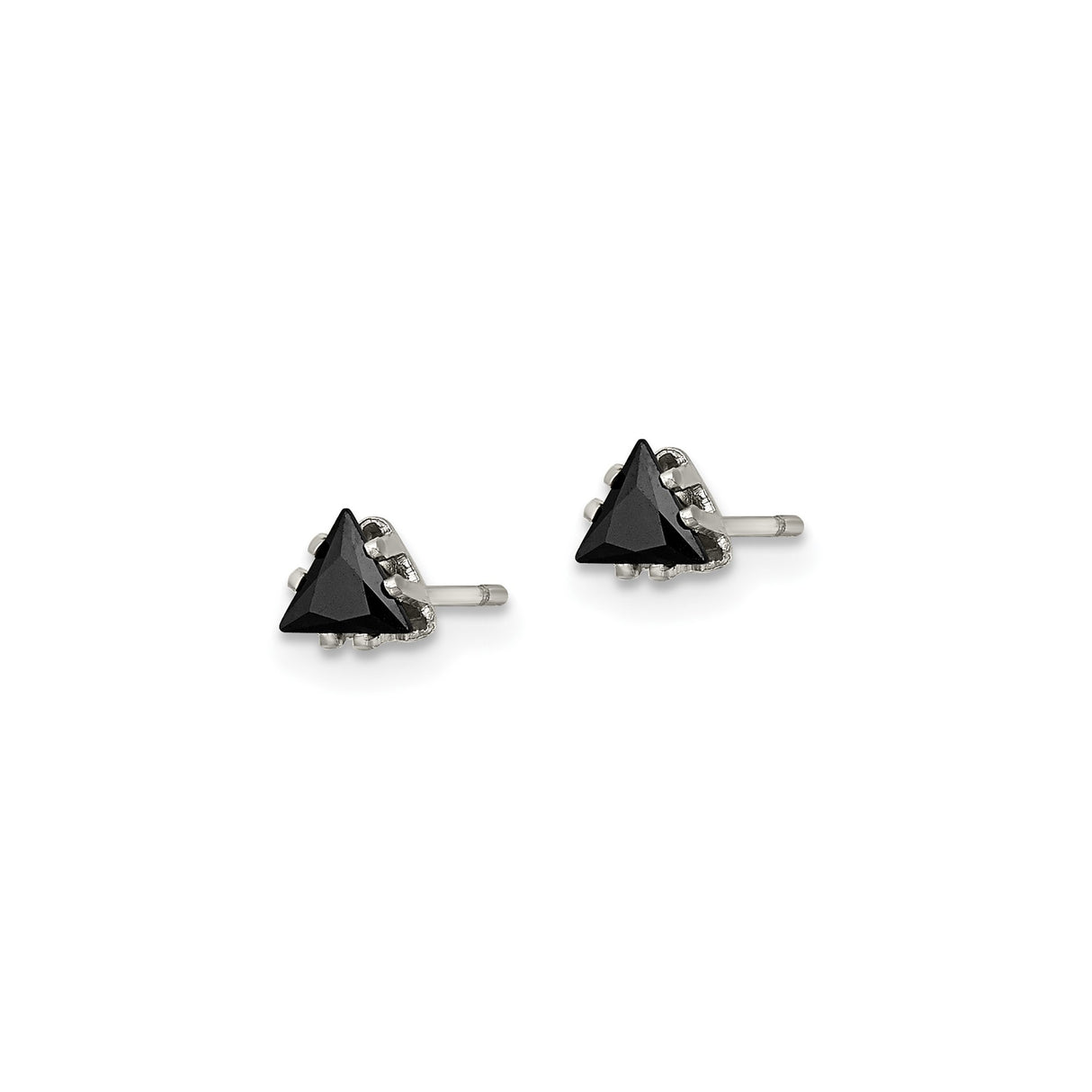 Stainless Steel Triangle Stud Earrings with Black Cubic Zirconia, Modern Unisex Design