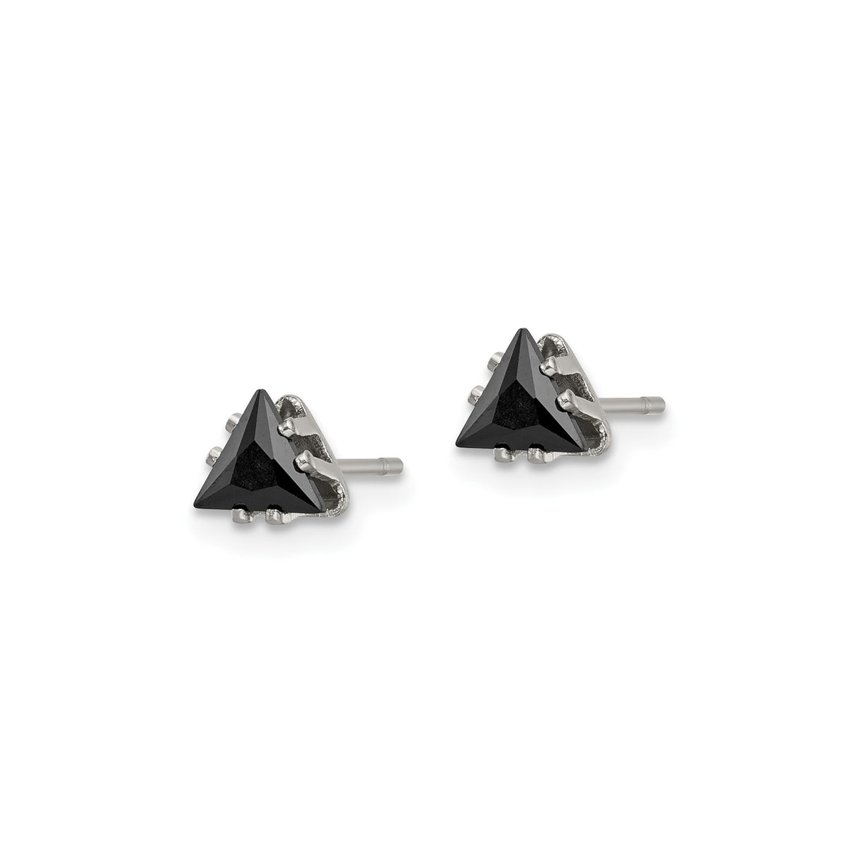 Stainless Steel Triangle Stud Earrings with Cubic Zirconia, Black Pyramid Cut, Gothic Unisex Style