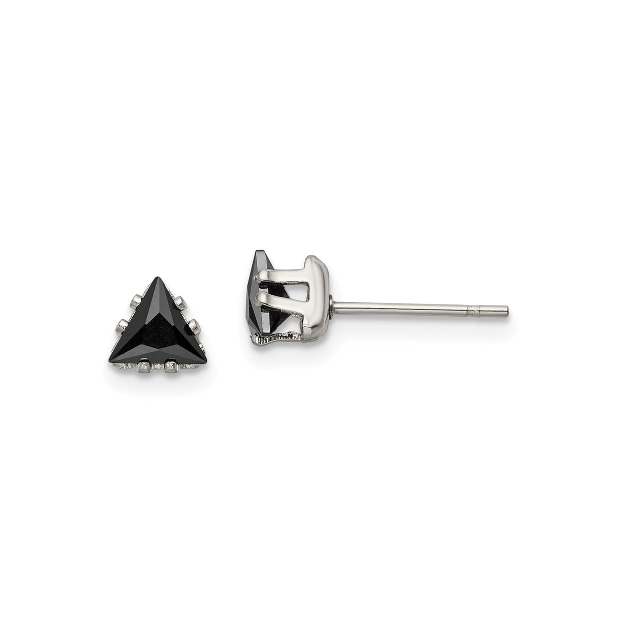 Stainless Steel Triangle Stud Earrings with Cubic Zirconia, Black Pyramid Cut, Gothic Unisex Style