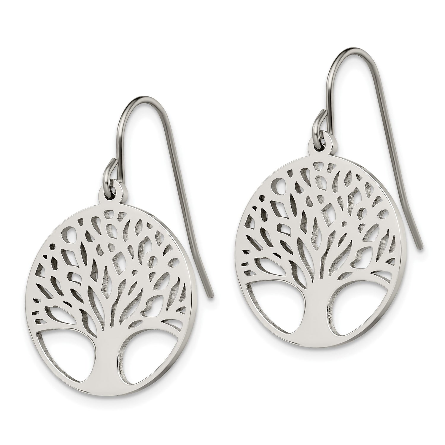 Stainless Steel Tree of Life Dangle Earrings, Round Cutout Boho Design for Women