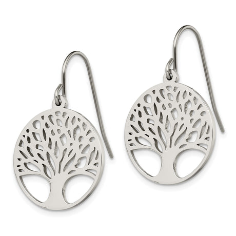 Stainless Steel Tree of Life Dangle Earrings, Round Cutout Boho Design for Women