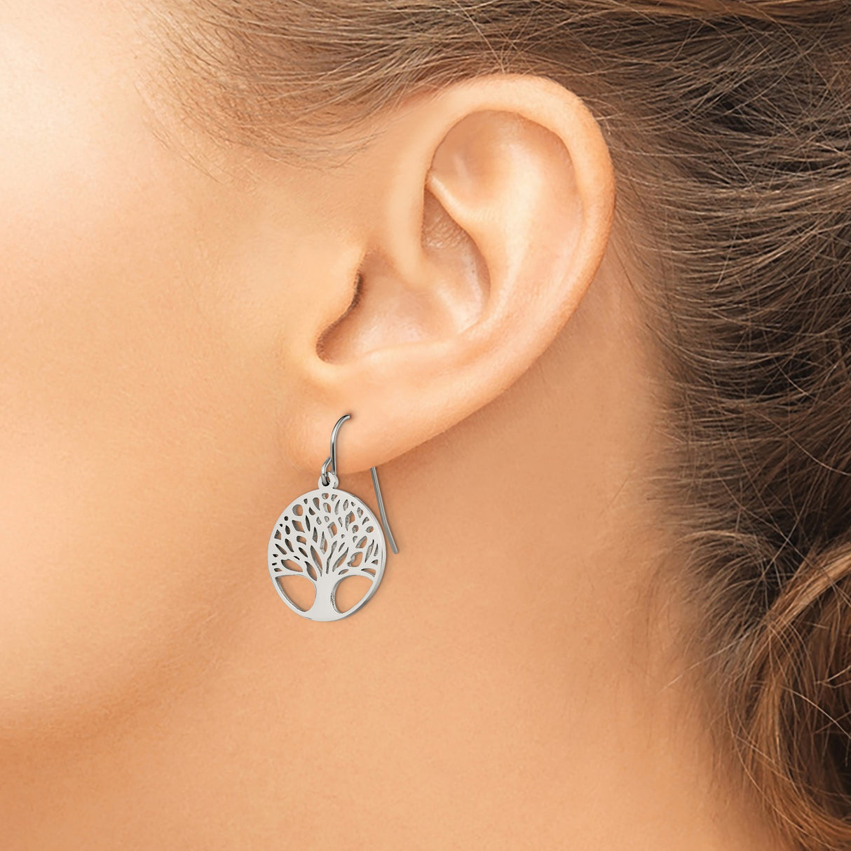 Stainless Steel Tree of Life Dangle Earrings, Round Cutout Boho Design for Women
