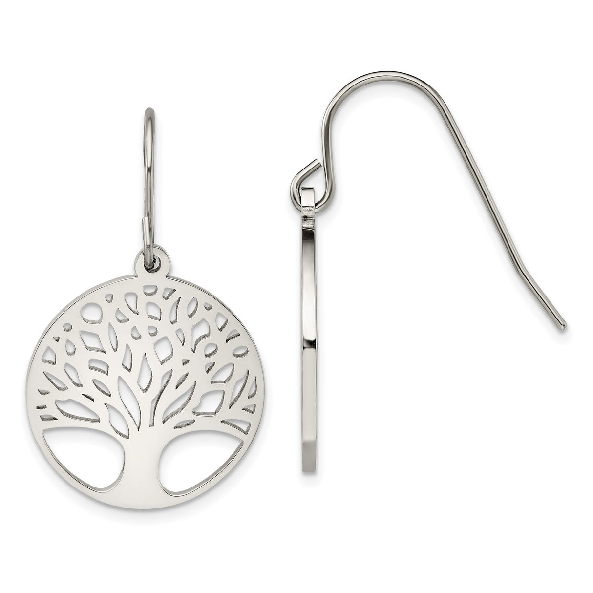 Stainless Steel Tree of Life Dangle Earrings, Round Cutout Boho Design for Women