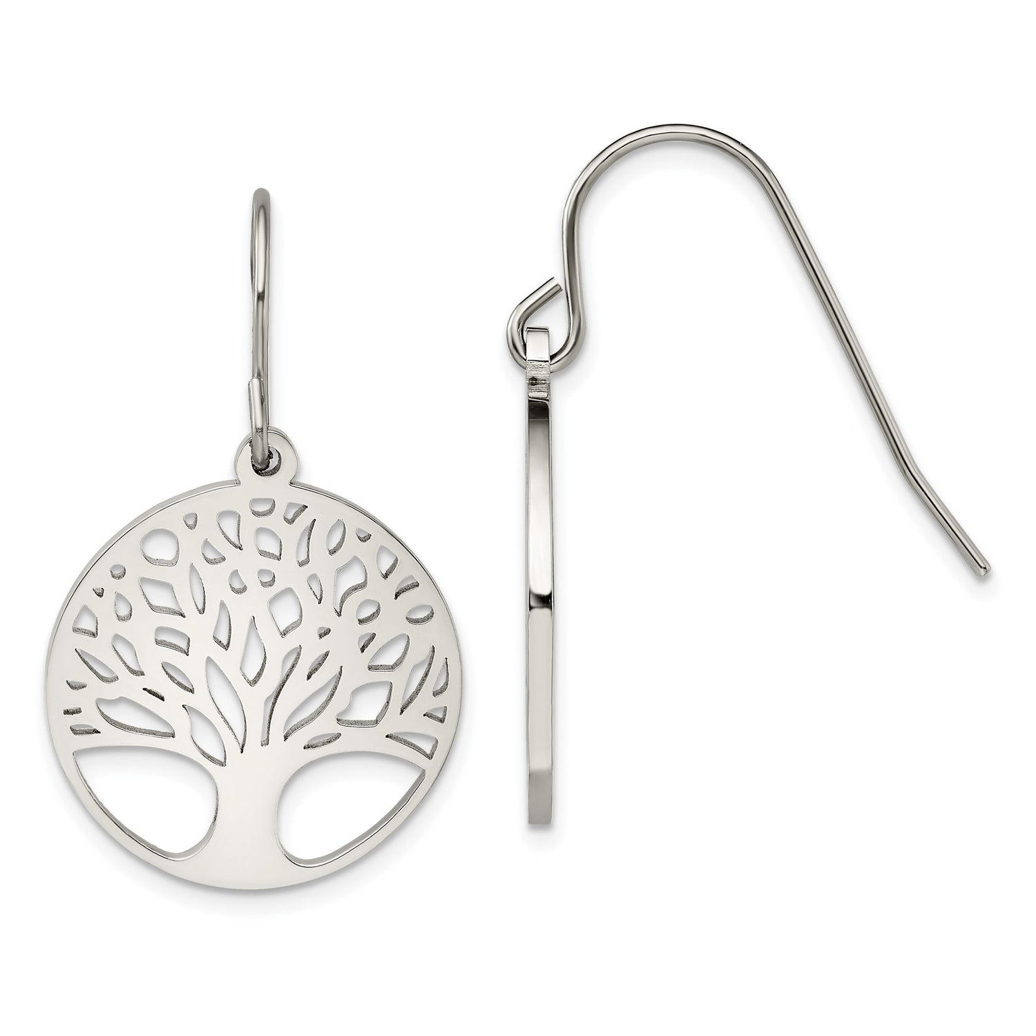 Stainless Steel Tree of Life Dangle Earrings, Round Cutout Boho Design for Women