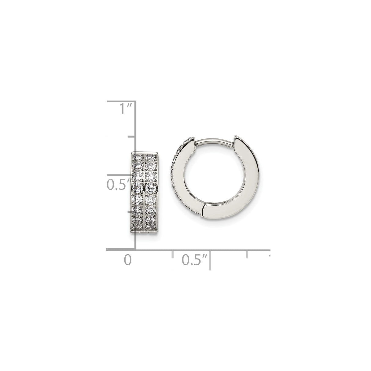 Stainless Steel Huggie Hoop Earrings with Three Row Cubic Zirconia, Modern Minimalist Style