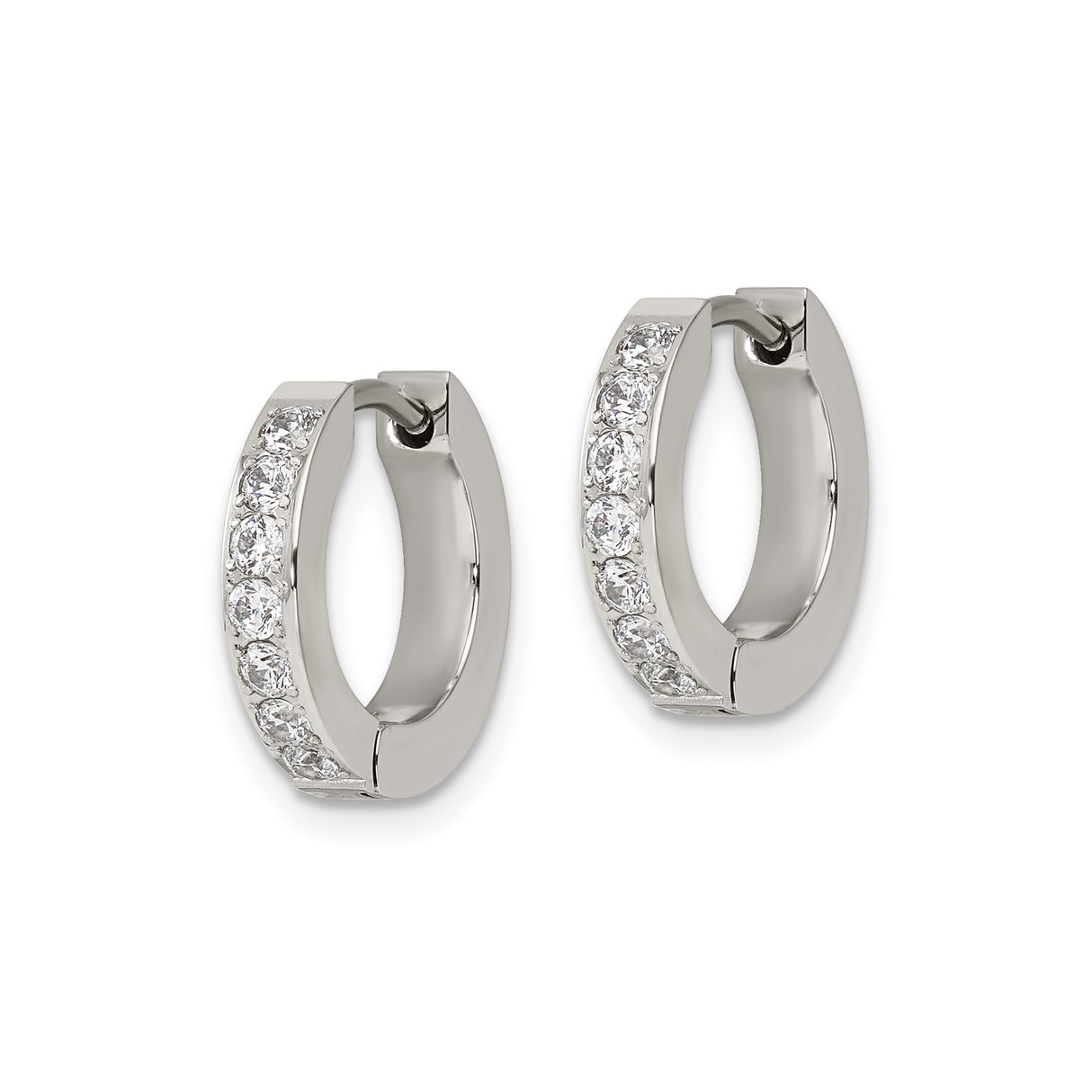 Stainless Steel Hoop Earrings with Cubic Zirconia Accents, Polished Modern Huggie Style