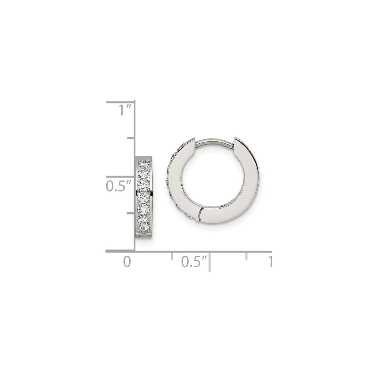 Stainless Steel Hoop Earrings with Cubic Zirconia Accents, Polished Modern Huggie Style