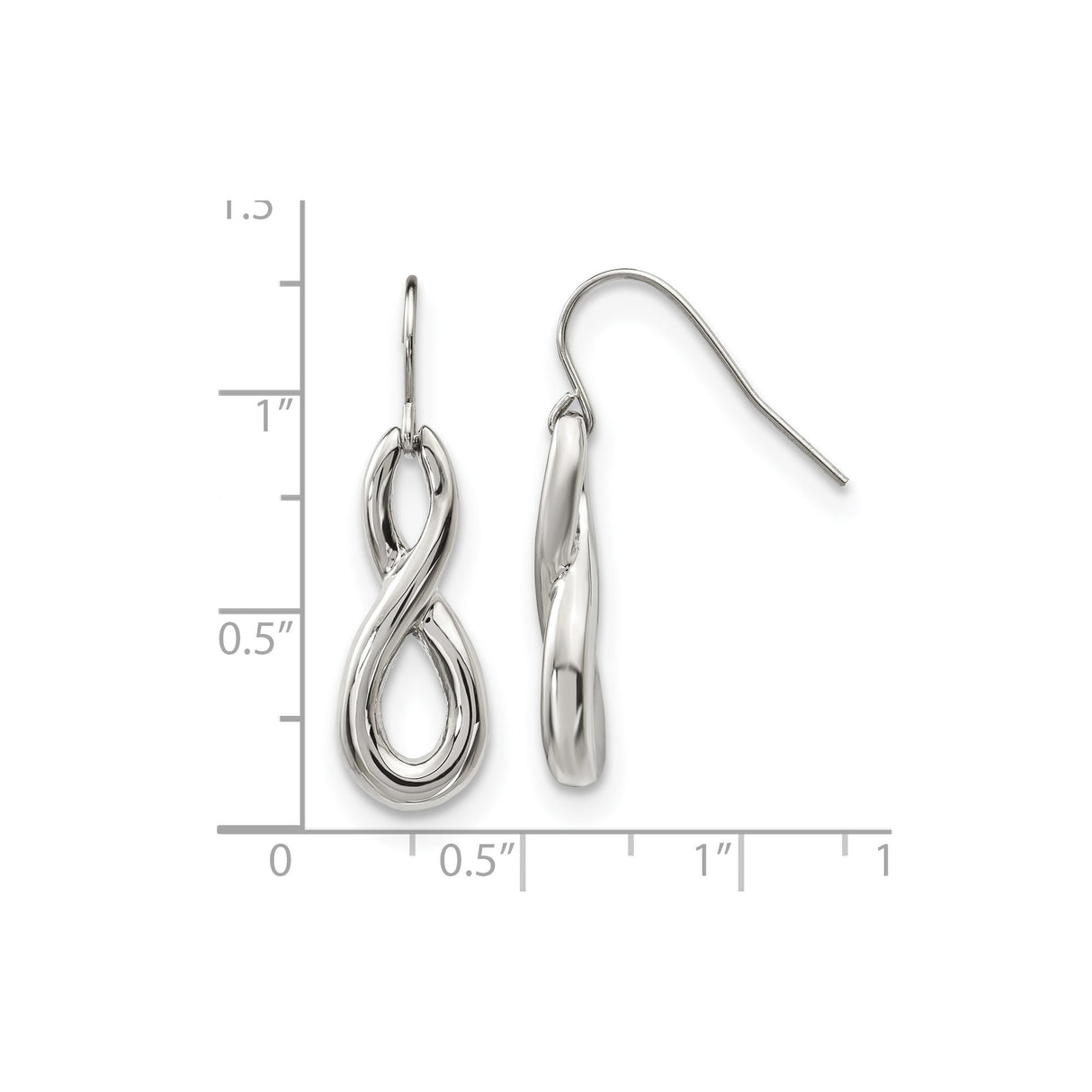 Stainless Steel Dangle Earrings with Polished Twisted Infinity Loop Design