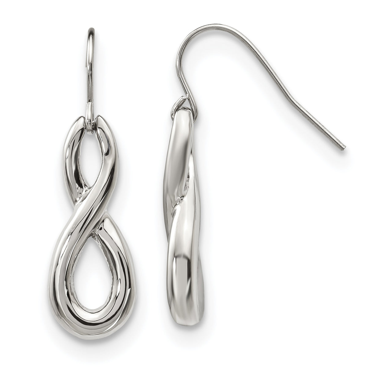 Stainless Steel Dangle Earrings with Polished Twisted Infinity Loop Design