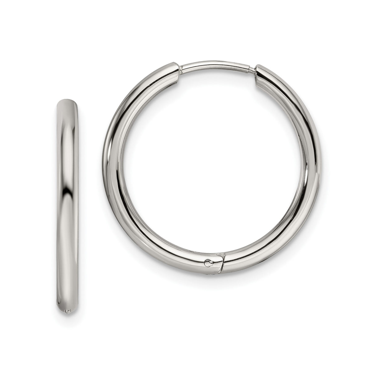 Stainless Steel Hoop Earrings, Classic Round Polished Huggie Style, Unisex Minimalist Design