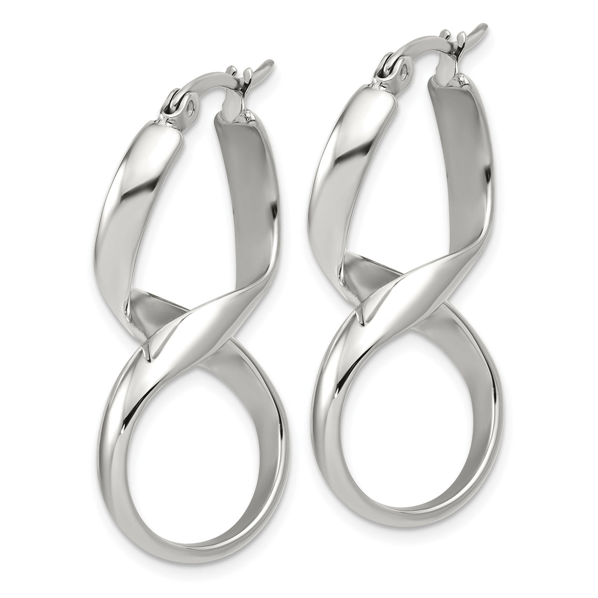 Stainless Steel Twisted Infinity Hoop Earrings with Polished Finish, Lightweight Spiral Design