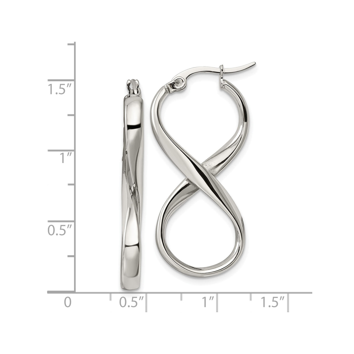 Stainless Steel Twisted Infinity Hoop Earrings with Polished Finish, Lightweight Spiral Design
