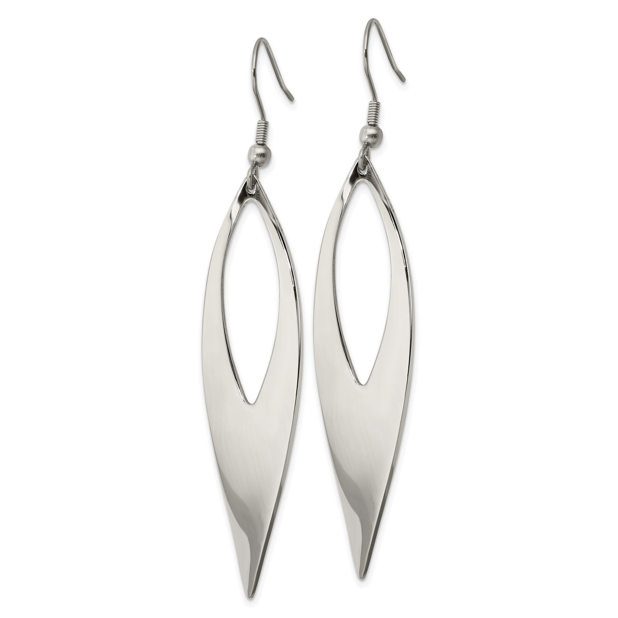Stainless Steel Marquise Drop Earrings, Modern Dangle Design, High-Polish Finish