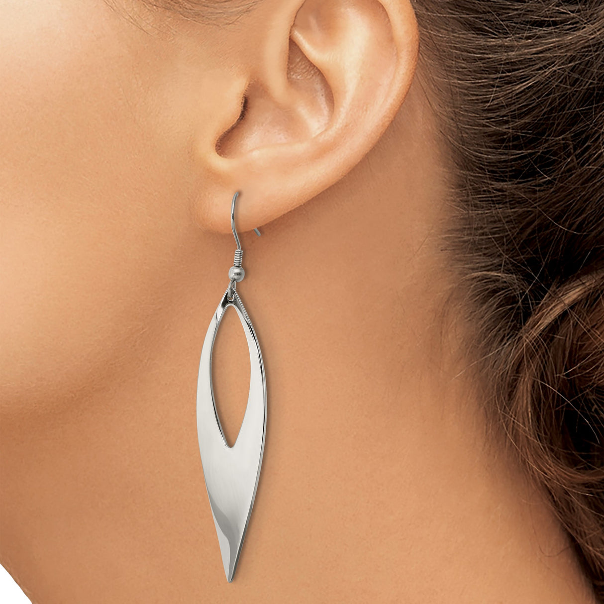 Stainless Steel Marquise Drop Earrings, Modern Dangle Design, High-Polish Finish