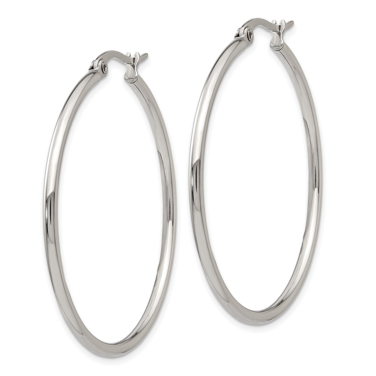 Stainless Steel Hoop Earrings, Large Silver Tone Polished Minimalist Style for Women