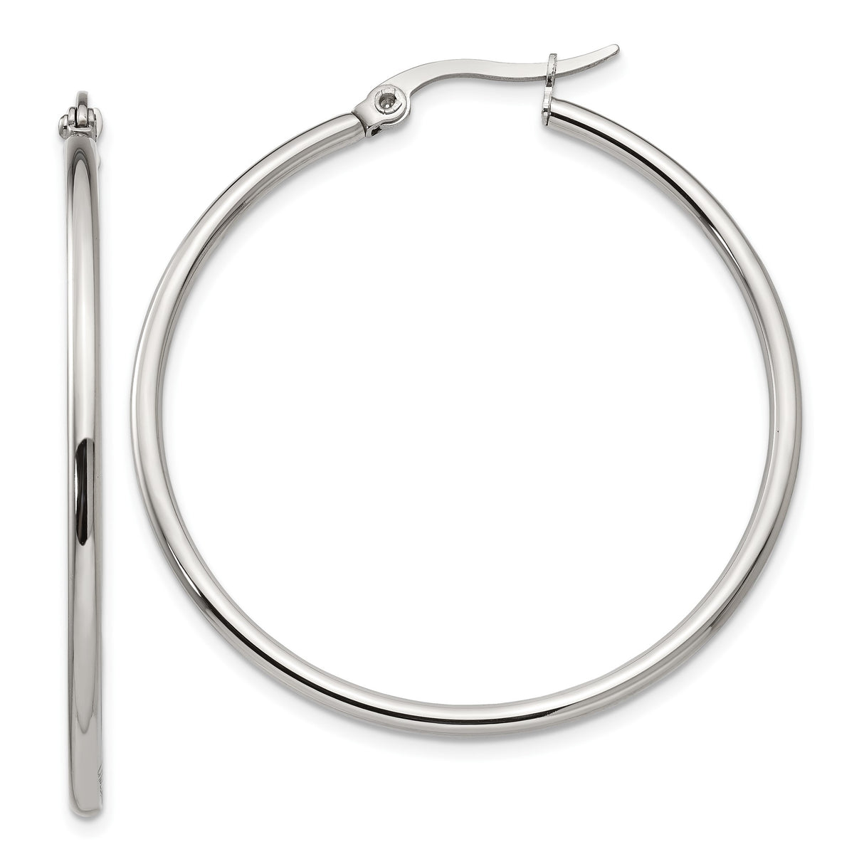 Stainless Steel Hoop Earrings, Large Silver Tone Polished Minimalist Style for Women