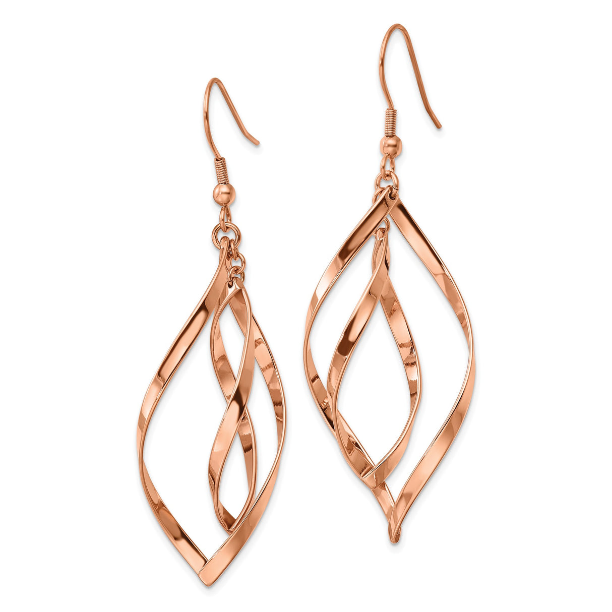 Stainless Steel Dangle Earrings, Twisted Open Swirl Design, Lightweight French Hook Style