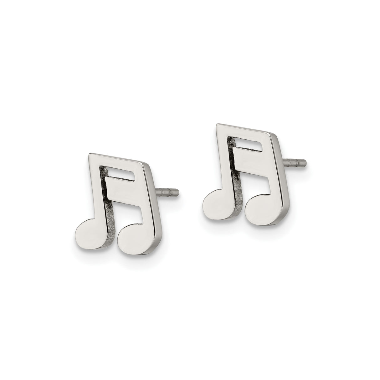 Stainless Steel Musical Note Stud Earrings, Polished Finish, Unisex Design