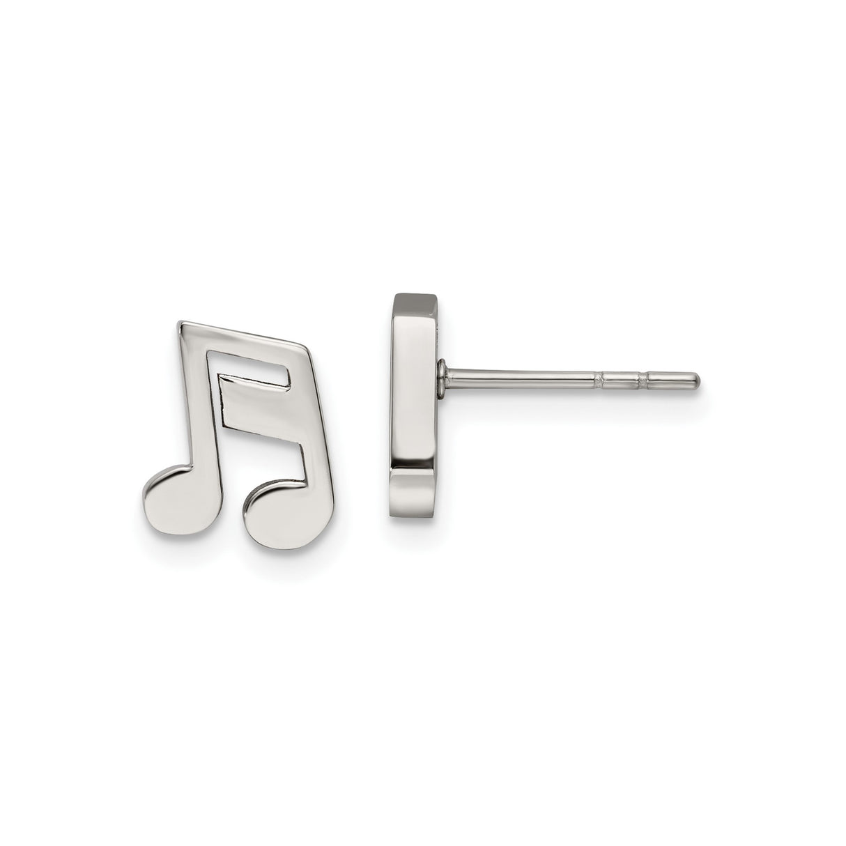 Stainless Steel Musical Note Stud Earrings, Polished Finish, Unisex Design