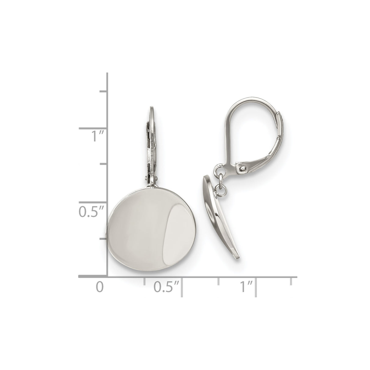 Stainless Steel Drop Earrings with Polished Round Disc Design and Leverback Closures