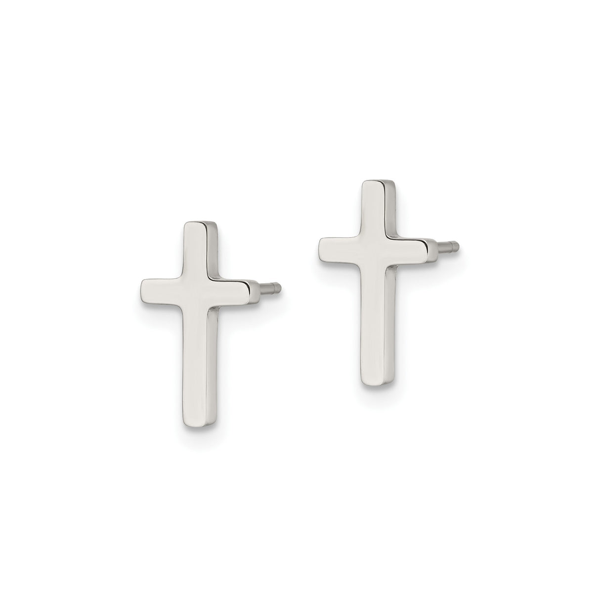 Stainless Steel Cross Stud Earrings, Polished Minimalist Design