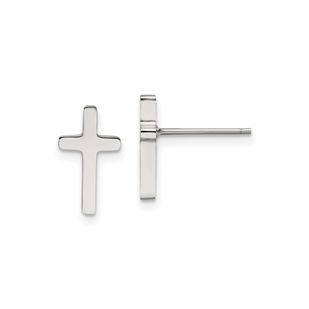 Stainless Steel Cross Stud Earrings, Polished Minimalist Design