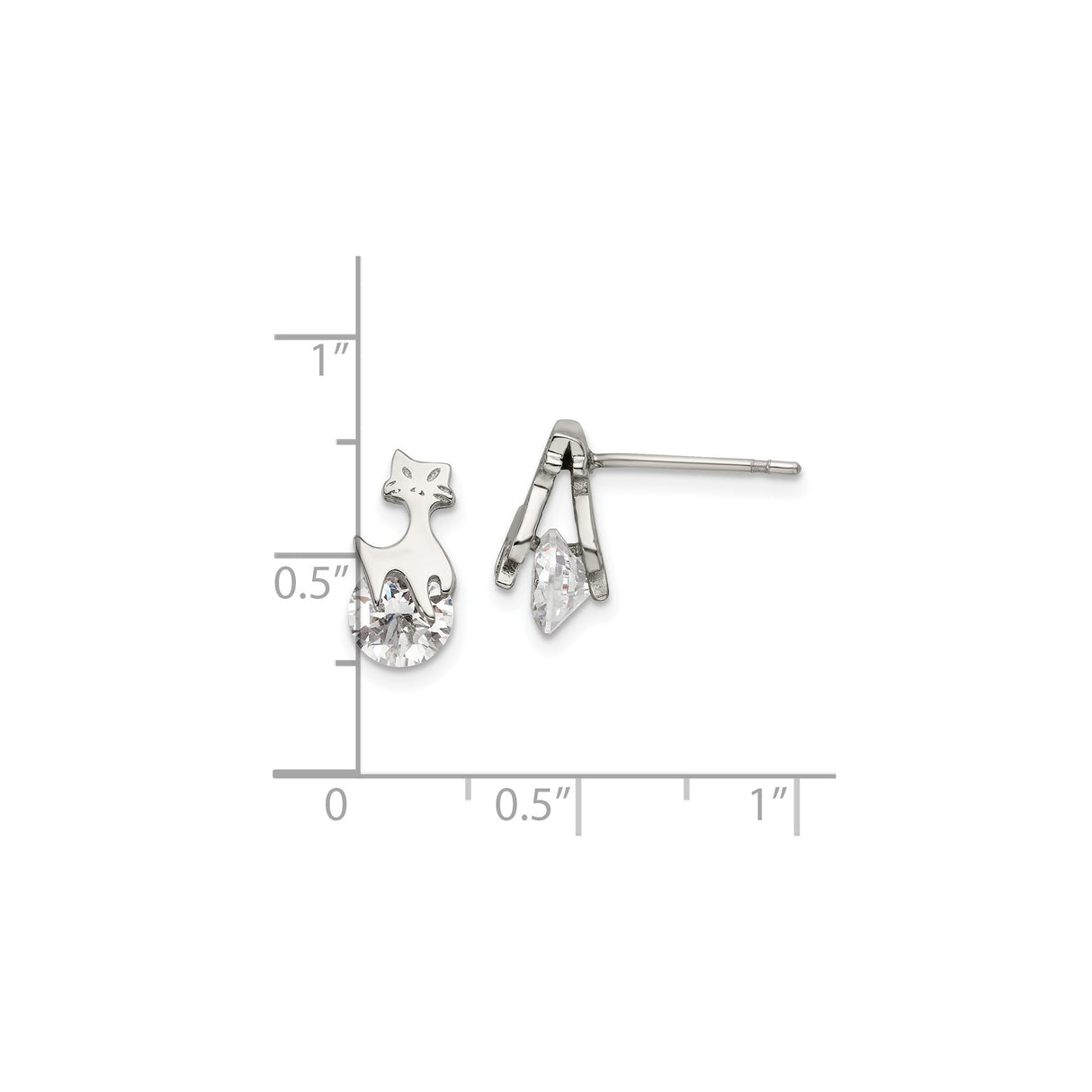 Stainless Steel Cat Stud Earrings with Cubic Zirconia, Minimalist Feline Design