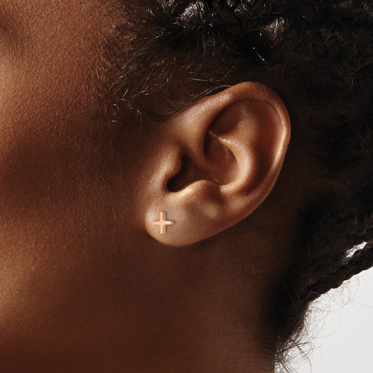 316 Stainless Steel Cross Stud Earrings, Rose Gold Tone, Minimalist Religious Jewelry for Women