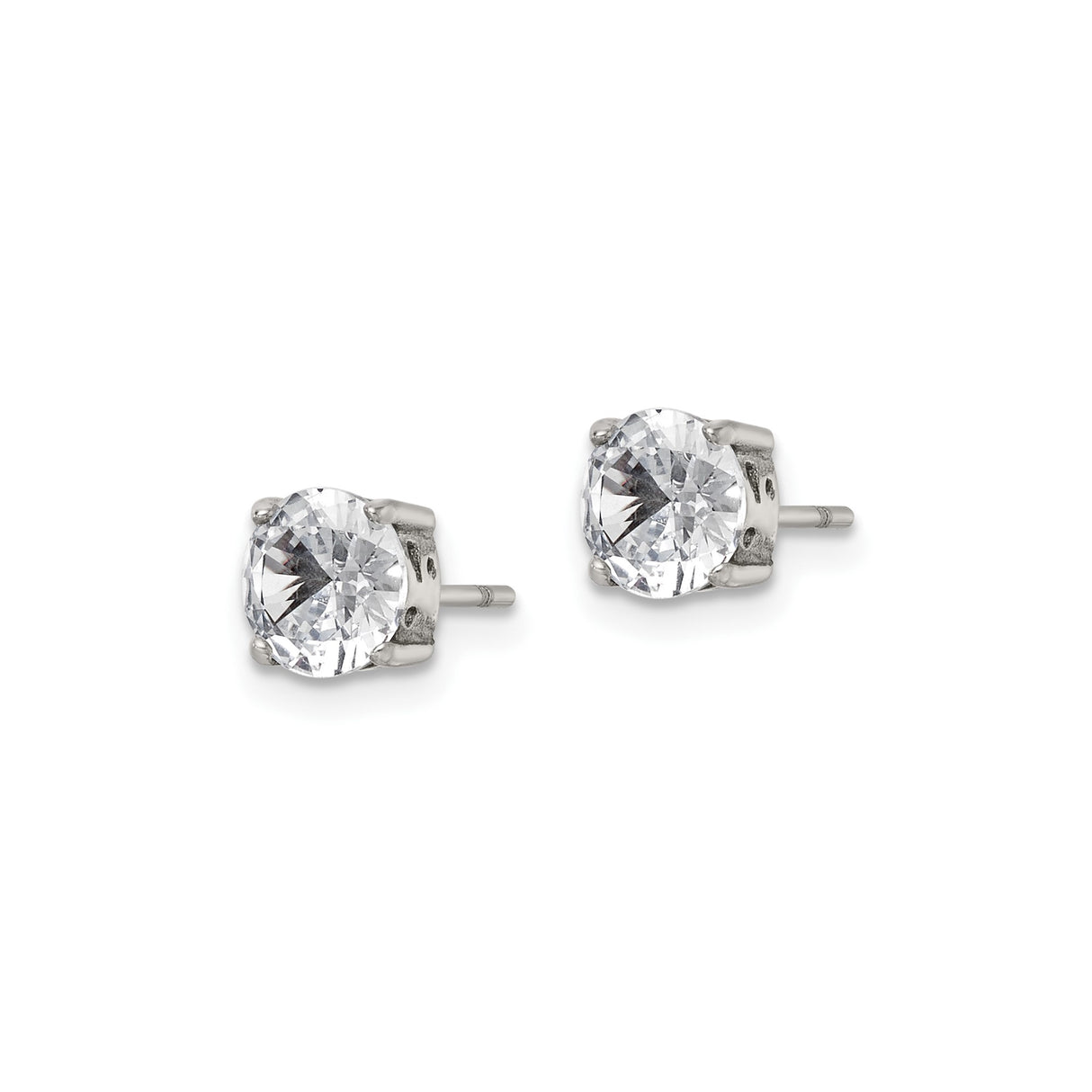 Stainless Steel Stud Earrings with Cubic Zirconia, Round Cut, Unisex Minimalist Style