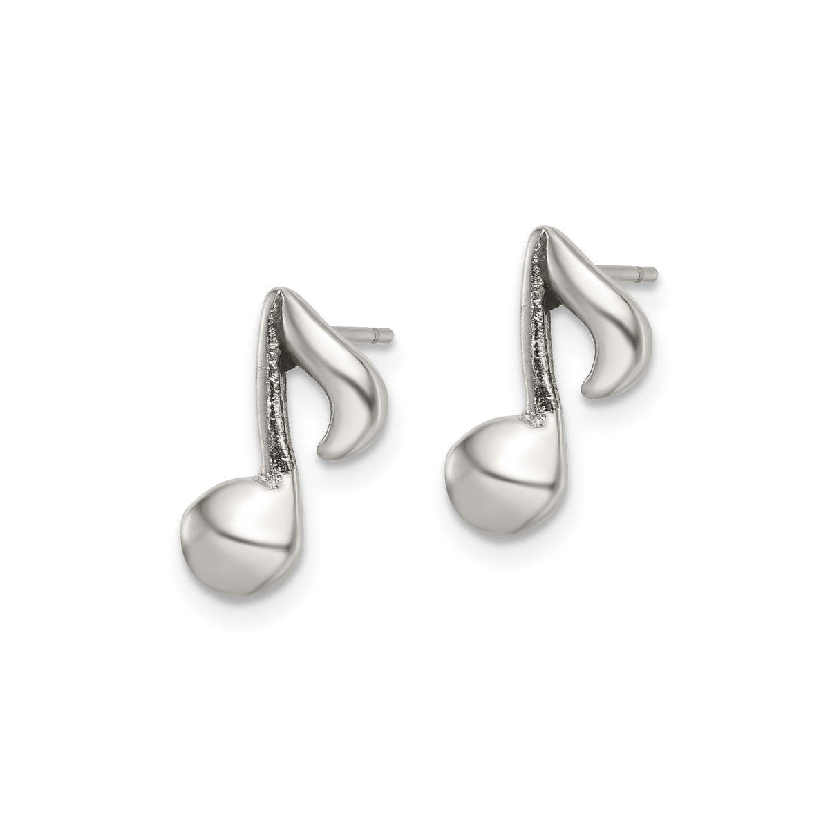Stainless Steel Stud Earrings, Polished Eighth Note Design, Unisex Music-Inspired Jewelry