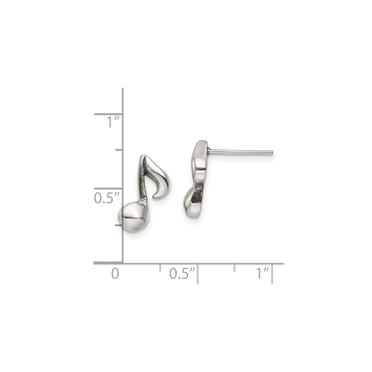 Stainless Steel Stud Earrings, Polished Eighth Note Design, Unisex Music-Inspired Jewelry