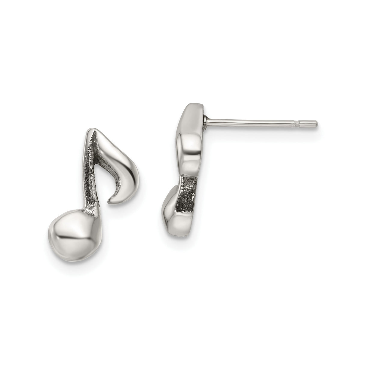 Stainless Steel Stud Earrings, Polished Eighth Note Design, Unisex Music-Inspired Jewelry