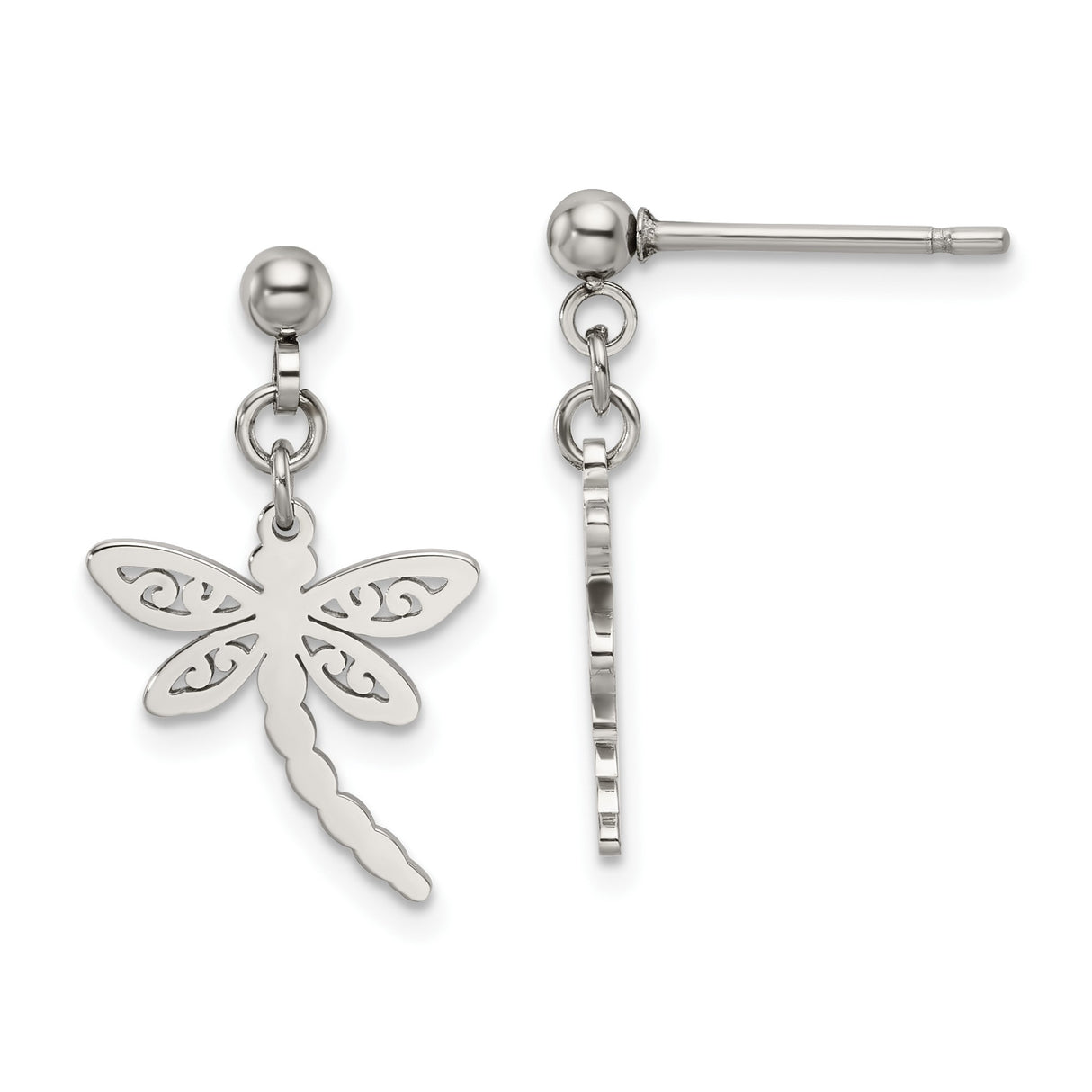 Stainless Steel Dangle Earrings with Cutout Dragonfly Design, Boho Nature-Inspired Style for Women