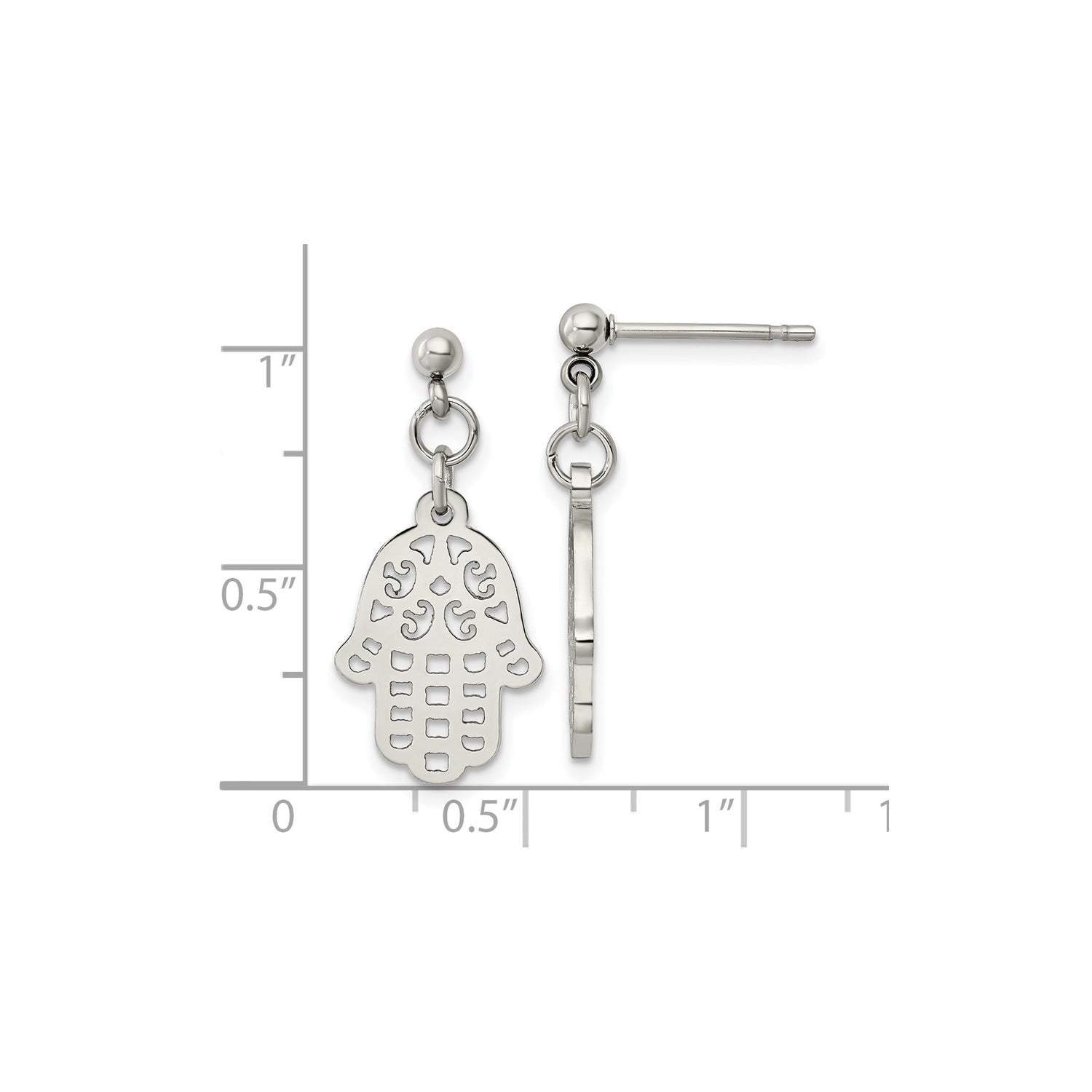 Stainless Steel Hamsa Hand Dangle Earrings with Cutout Design, Spiritual Boho Style