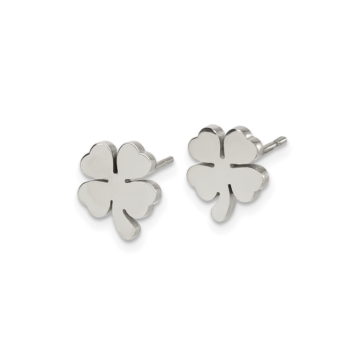 Stainless Steel Stud Earrings, Four Leaf Clover Design, Irish Lucky Charm Jewelry