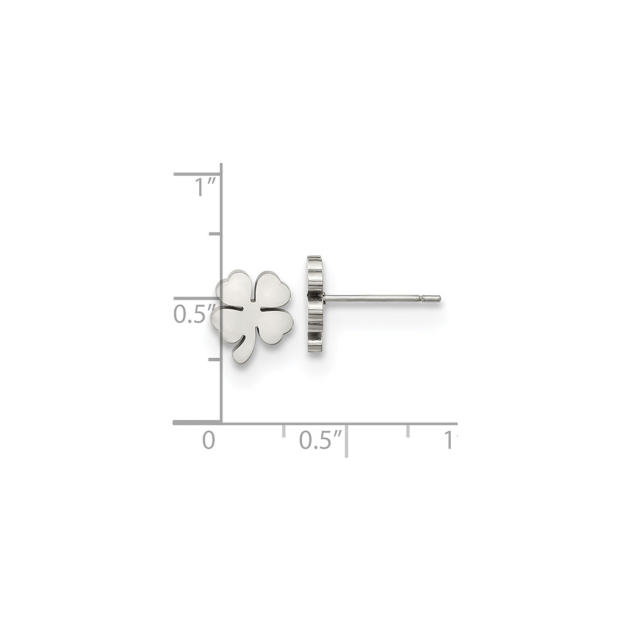 Stainless Steel Stud Earrings, Four Leaf Clover Design, Irish Lucky Charm Jewelry