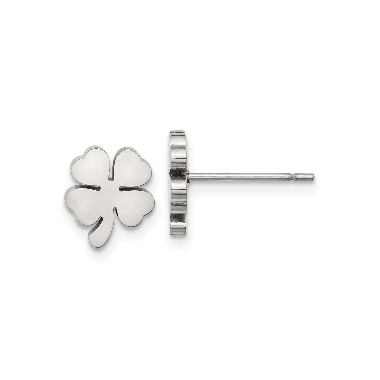 Stainless Steel Stud Earrings, Four Leaf Clover Design, Irish Lucky Charm Jewelry