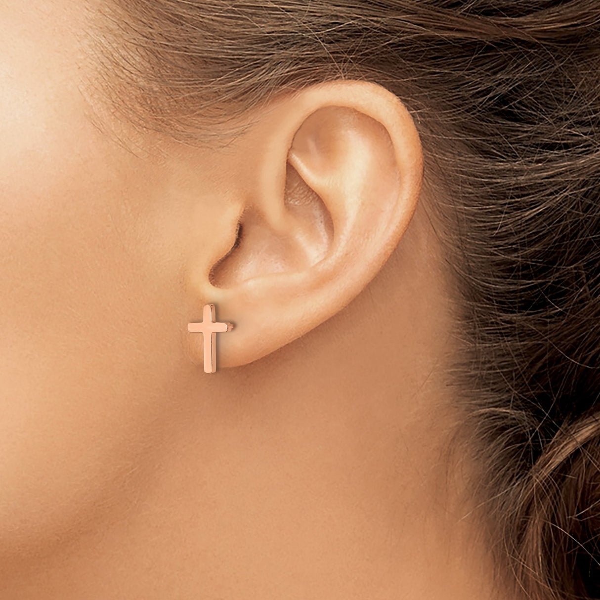 316 Stainless Steel Cross Stud Earrings, Rose Gold Finish, Minimalist Religious Design