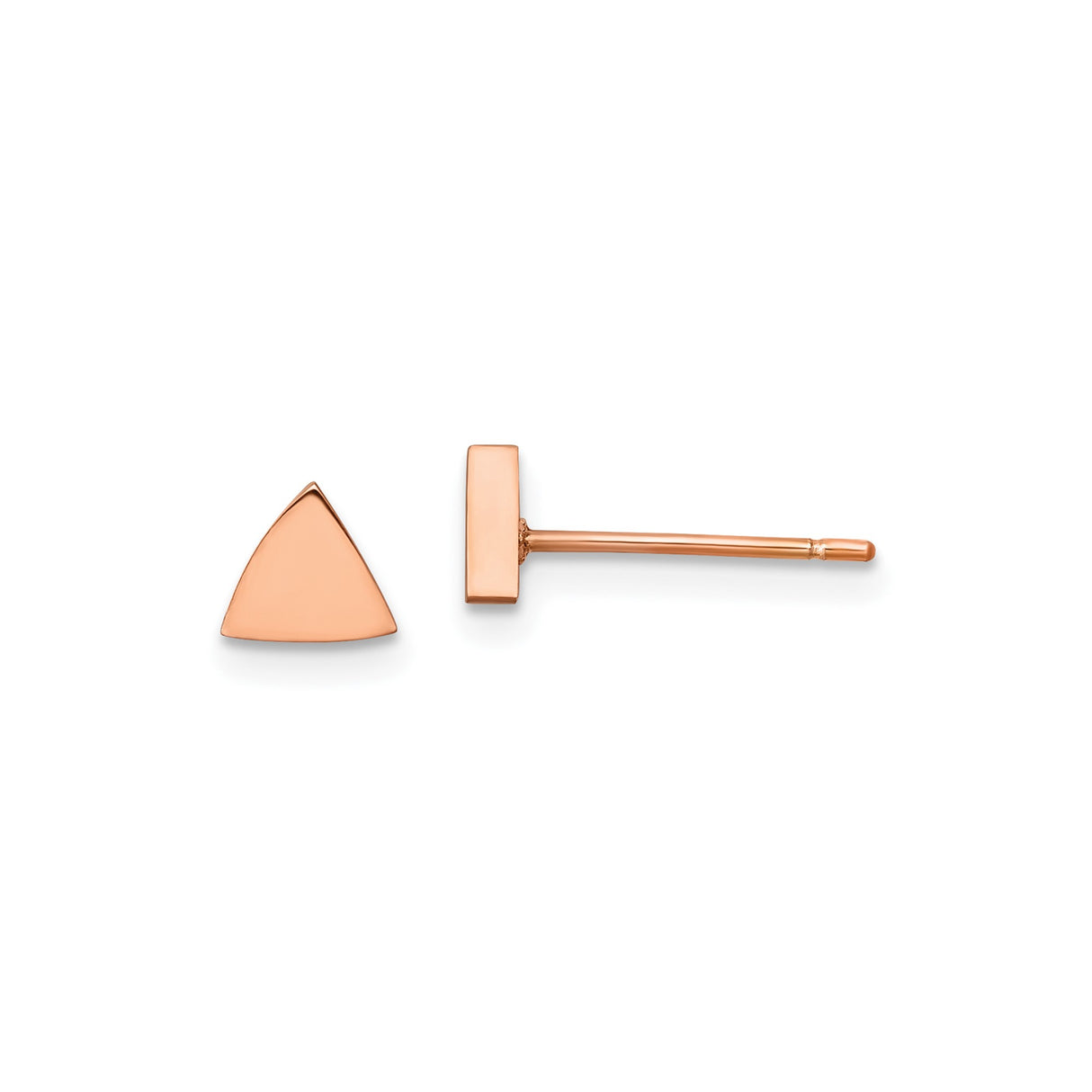 Stainless Steel Triangle Stud Earrings, Rose Gold Finish, Minimalist Geometric Design, Unisex