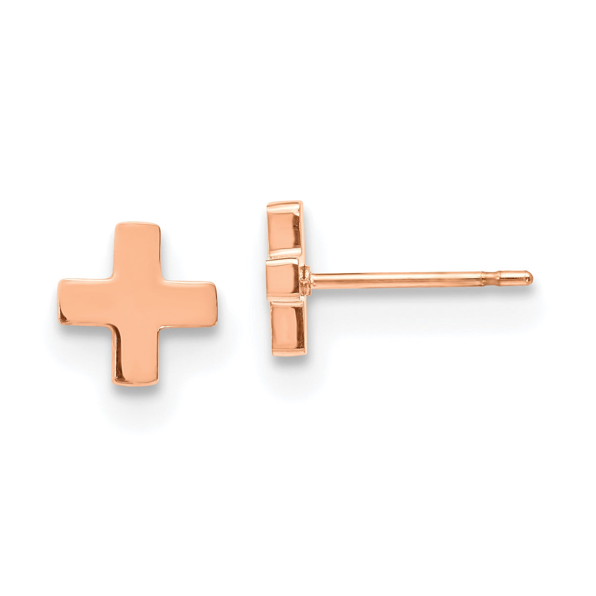 Stainless Steel Cross Stud Earrings in Rose Gold Tone, Minimalist Religious Design for Women and Unisex