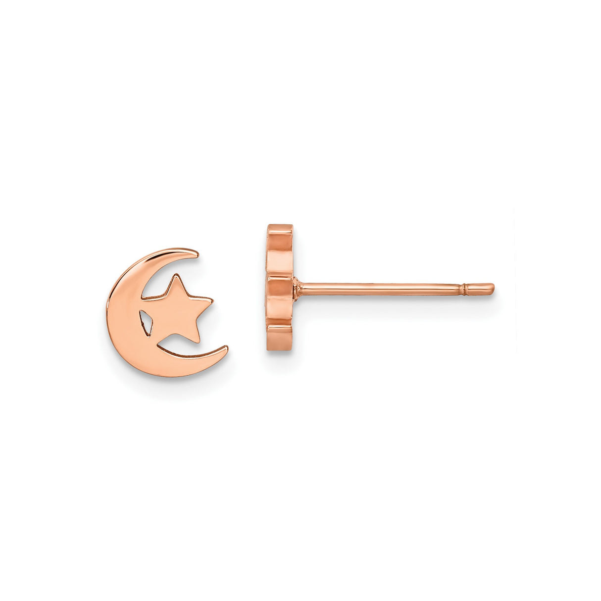 316 Stainless Steel Stud Earrings, Crescent Moon and Star, Rose Gold Tone, Islamic Spiritual Style