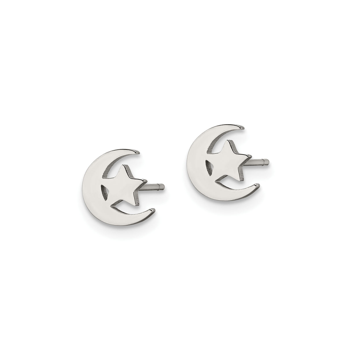 Stainless Steel Stud Earrings, Crescent Moon and Star, Islamic Symbol Design, Unisex
