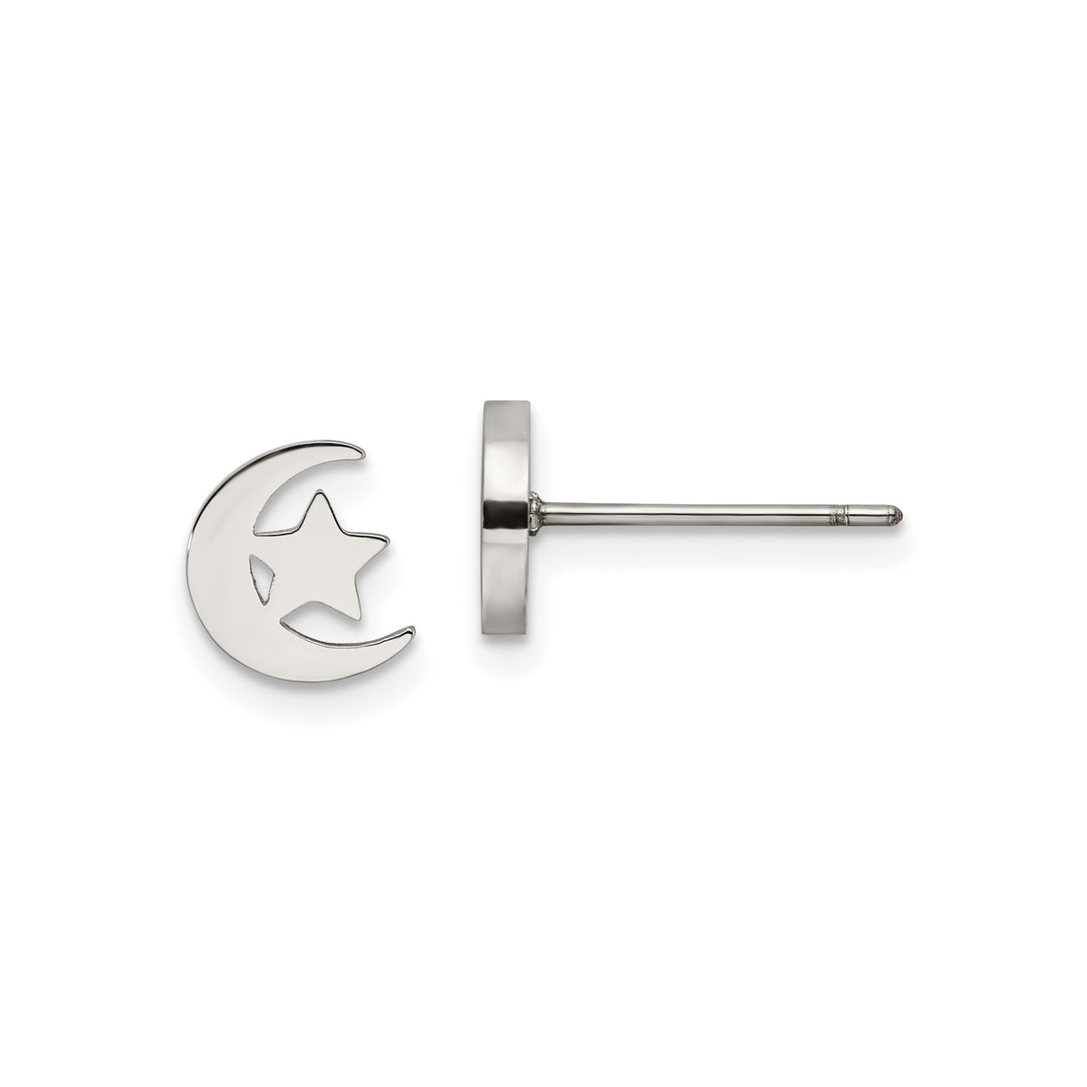 Stainless Steel Stud Earrings, Crescent Moon and Star, Islamic Symbol Design, Unisex