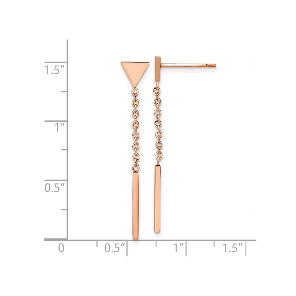 Stainless Steel Drop Earrings with Triangle and Bar Dangle, Rose Gold Tone, Geometric Style