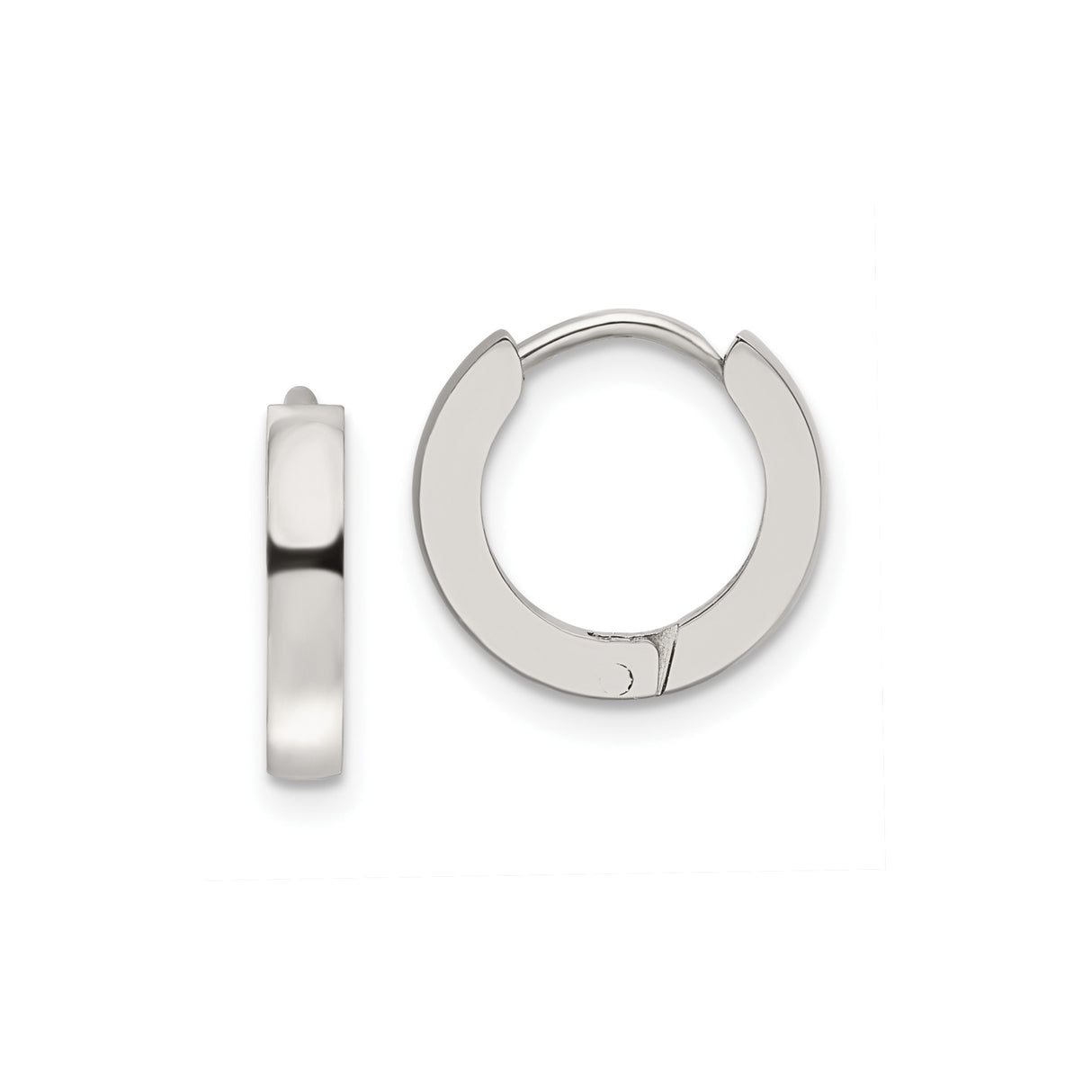 Stainless Steel Hoop Earrings with Hinged Closure, Polished Minimalist Huggie Style