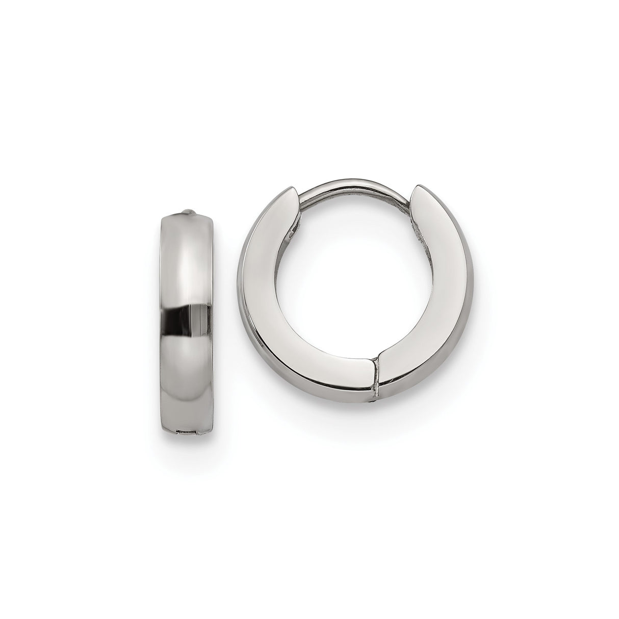 Stainless Steel Huggie Hoop Earrings, Polished Minimalist Design, Hinged Clasp, Unisex