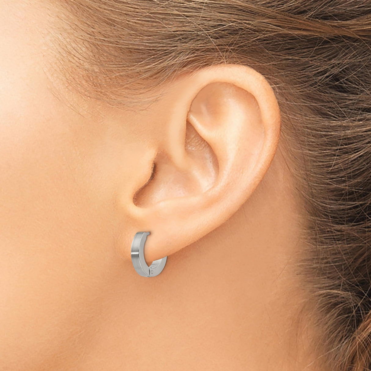 Stainless Steel Huggie Hoop Earrings, Brushed and Polished Minimalist Design