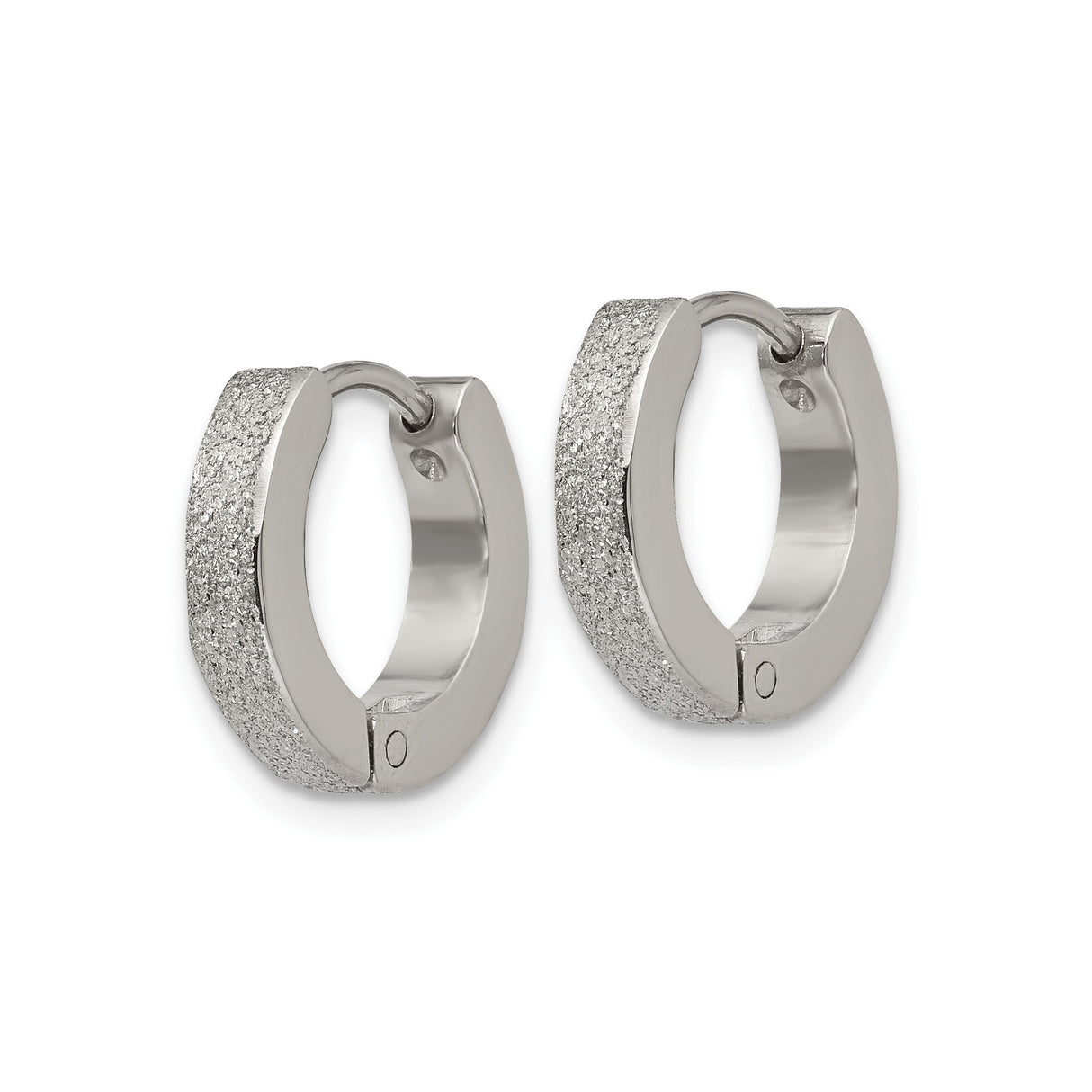 316 Stainless Steel Hoop Earrings with Polished Finish and Textured Edge, Unisex Hinged Design