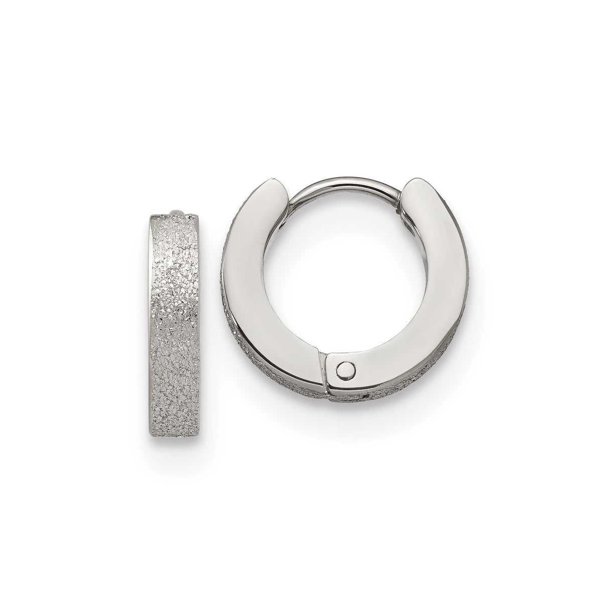 316 Stainless Steel Hoop Earrings with Polished Finish and Textured Edge, Unisex Hinged Design