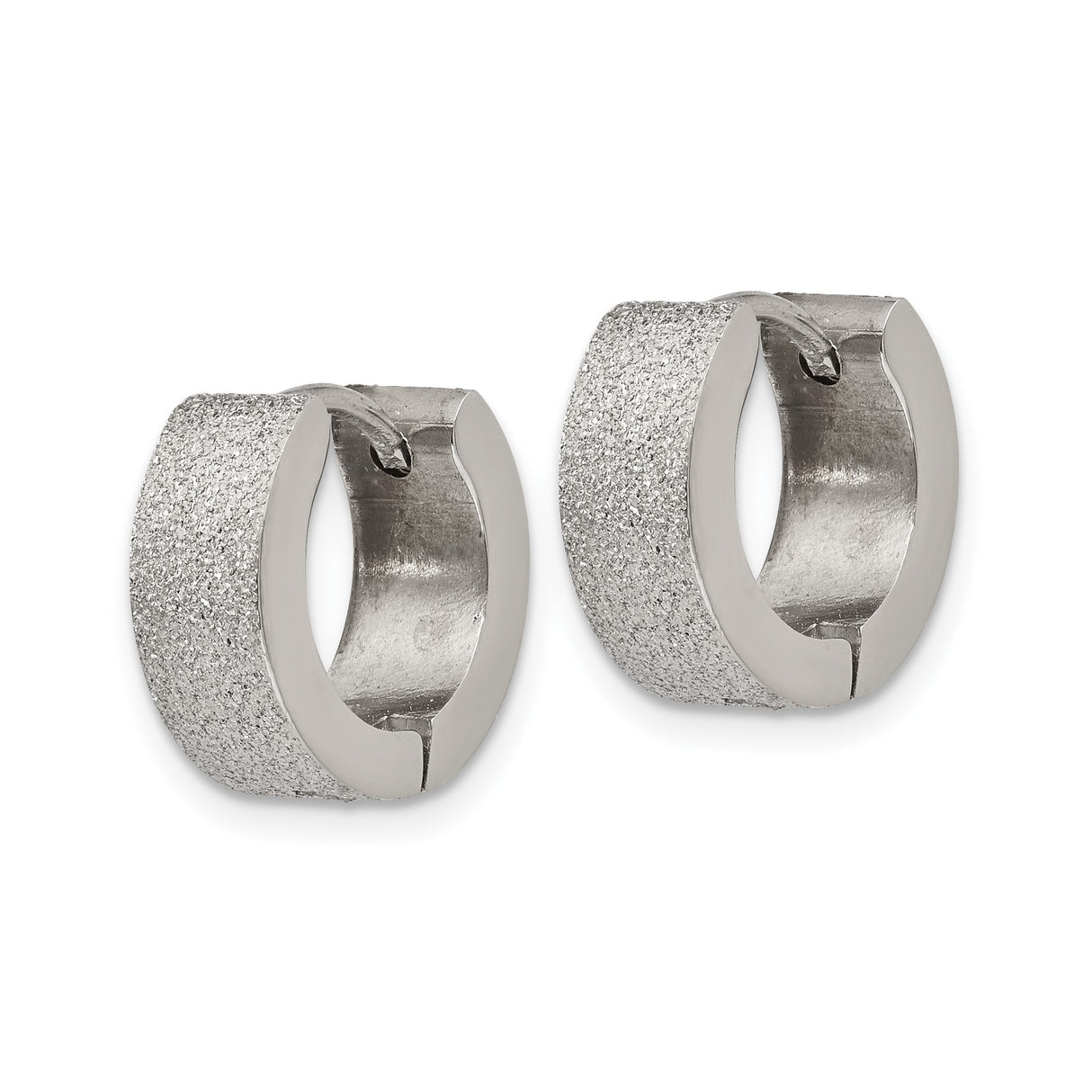 Stainless Steel Huggie Hoop Earrings with Textured Exterior and Smooth Interior Finish